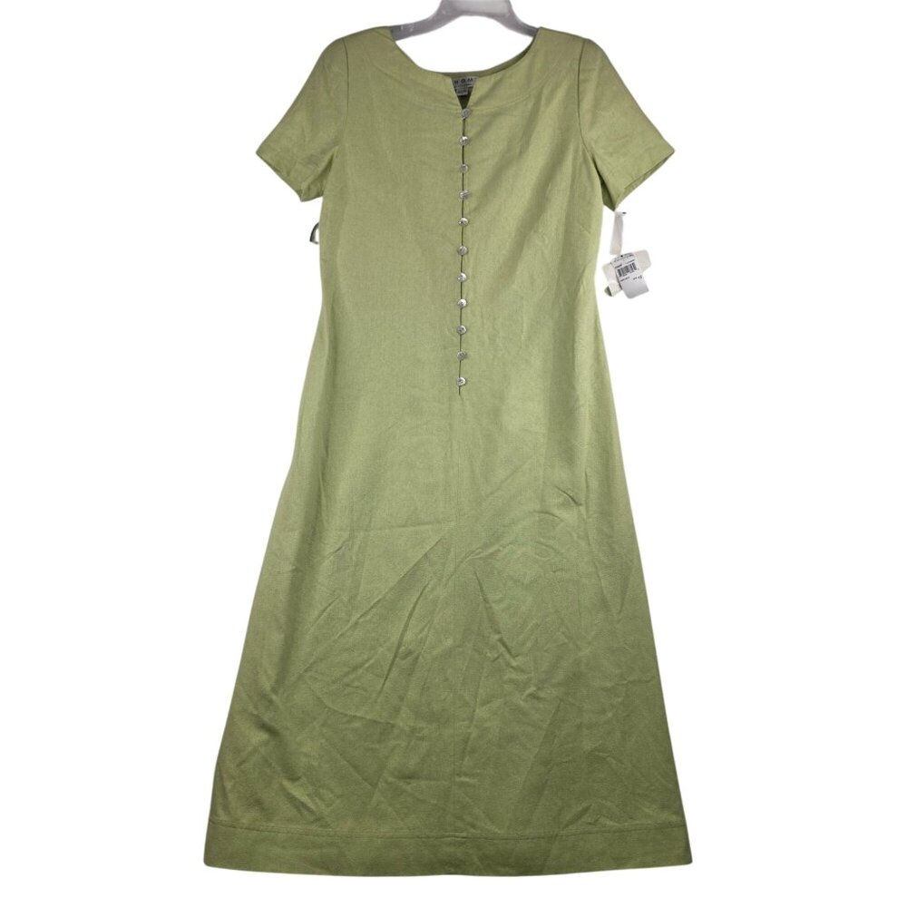 Shomi By Miller Shor Size 12 Silk Pistachio Maxi Dress Shoulder Pads Deadstock